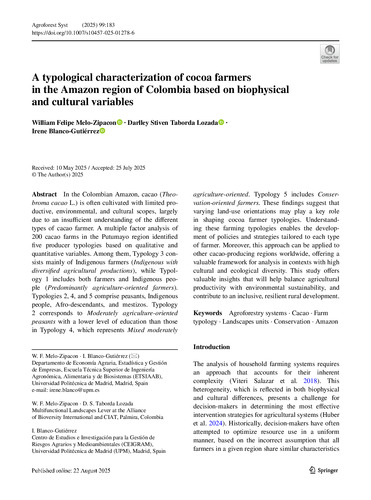 A typological characterization of cocoa farmers in the Amazon region of Colombia based on biophysical and cultural variables