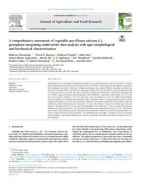 A comprehensive assessment of vegetable pea (Pisum sativum L.) germplasm integrating multivariate data analysis with agro-morphological and biochemical characterisation