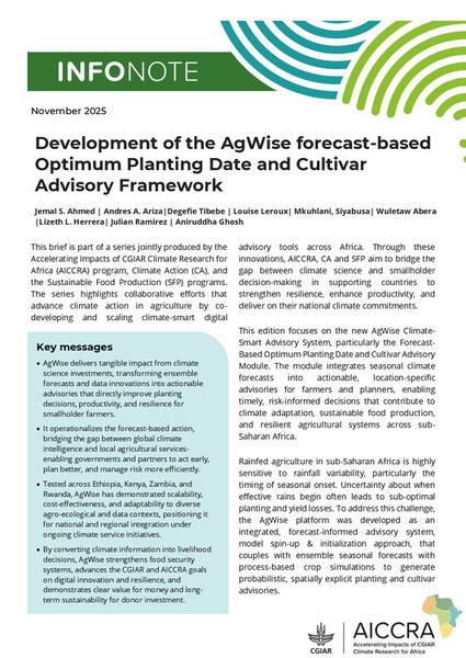 Development of the AgWise forecast-based Optimum Planting Date and Cultivar Advisory Framework