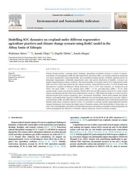 Modelling SOC dynamics on cropland under different regenerative agriculture practices and climate change scenario using RothC model in the Abbay basin of Ethiopia