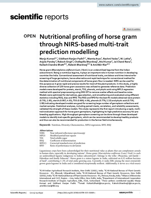 Nutritional profiling of horse gram through NIRS-based multi-trait prediction modelling