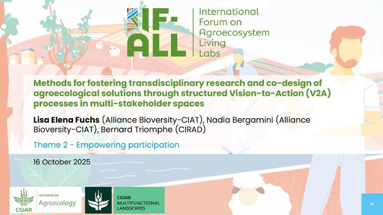 Methods for fostering transdisciplinary research and co-design of agroecological solutions through structured Vision-to-Action (V2A) processes in multi-stakeholder spaces.
