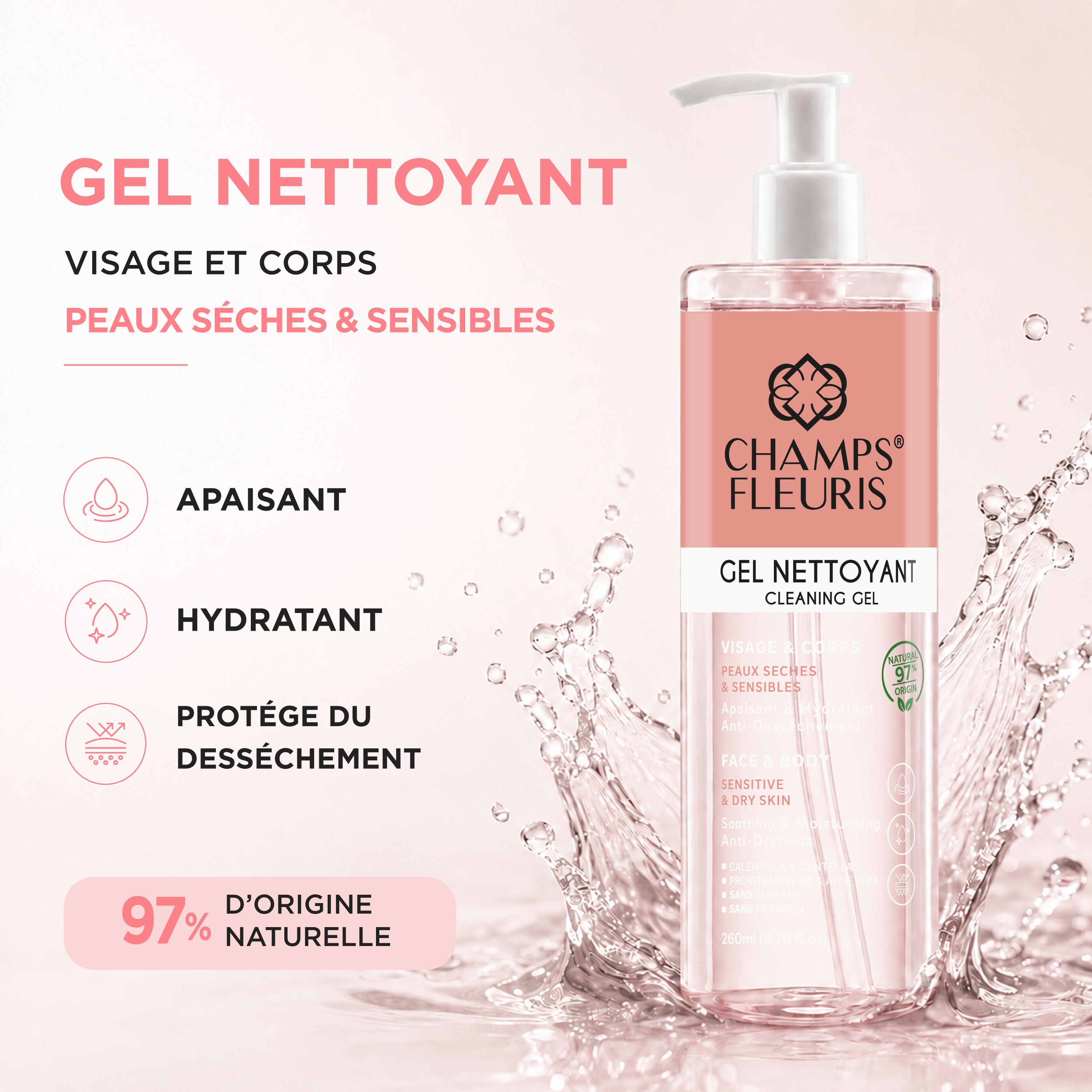 Gel Nettoyant peaux sèches et sensibles