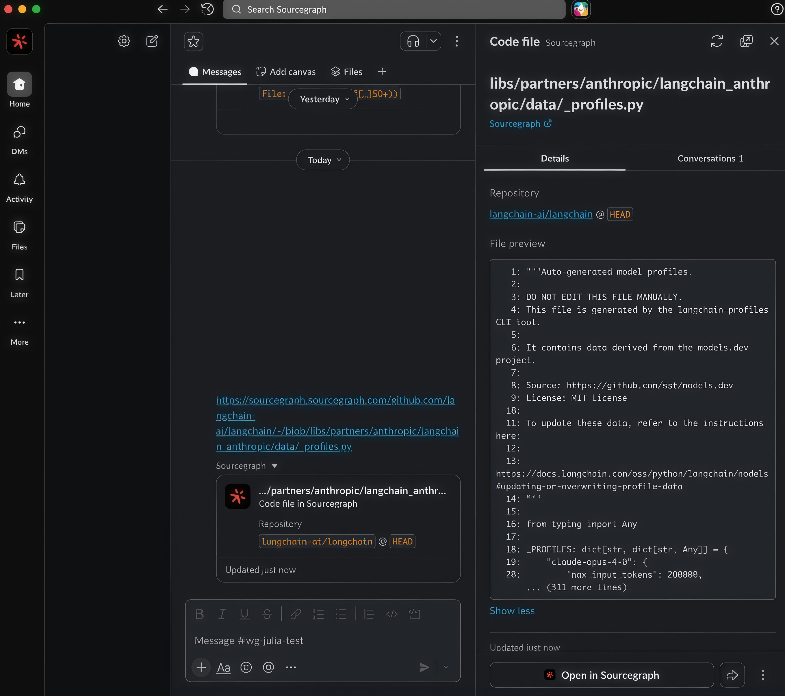 Rich link preview for Sourcegraph file links in Slack