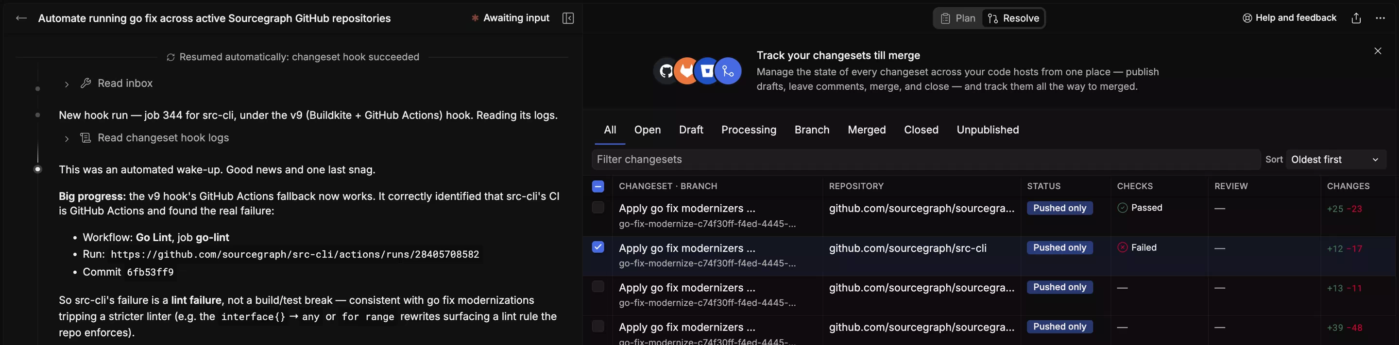 Agentic Batch Changes consuming CI feedback