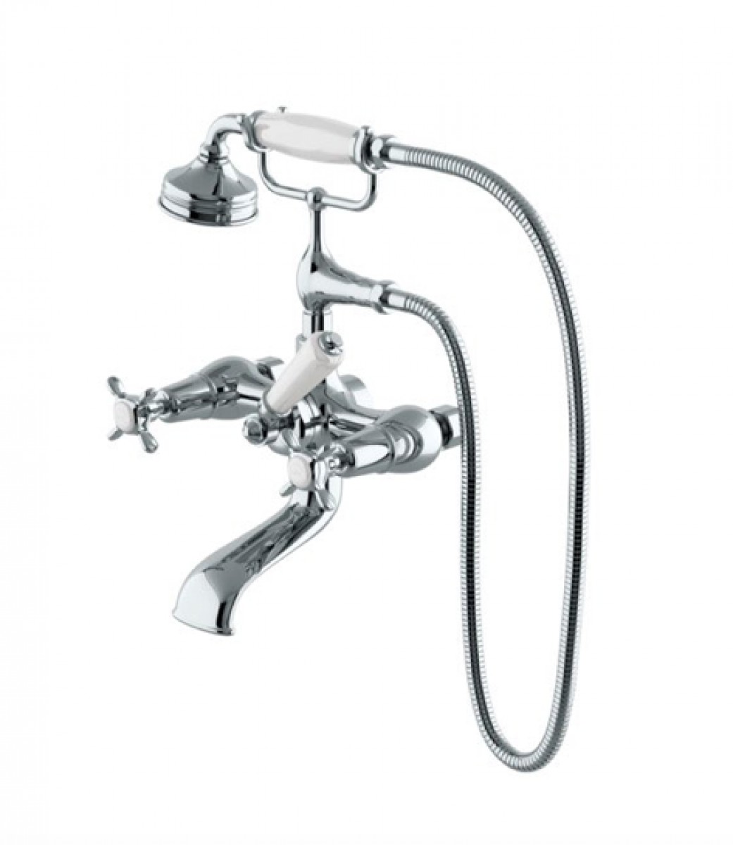 Easton Classic Exposed Tub Filler, White Porcelain Handshower and Lever Diverter Handle with Metal Indices
