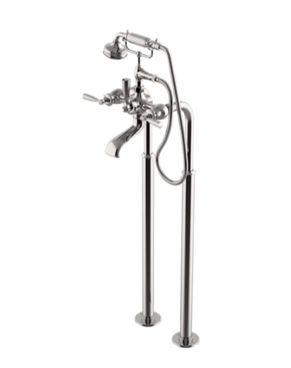 Foro Floor Mounted Exposed Tub Filler with Metal Handshower and Lever Handles | Highlight image