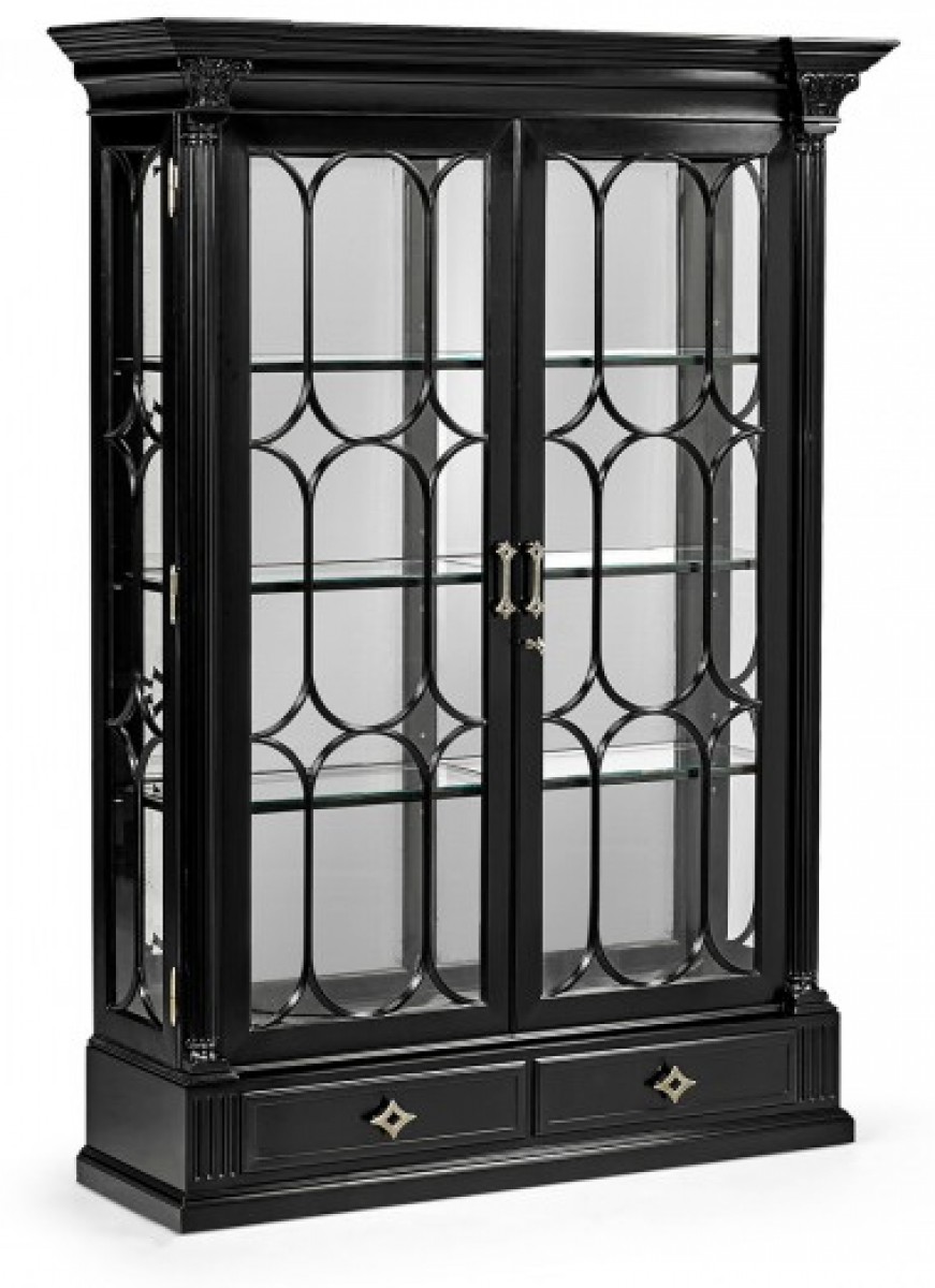 Madison Corinthian Column Piano Black & White Brass Display Cabinet