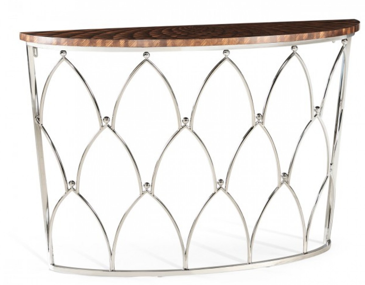 Feather Inlay Demilune Console Table