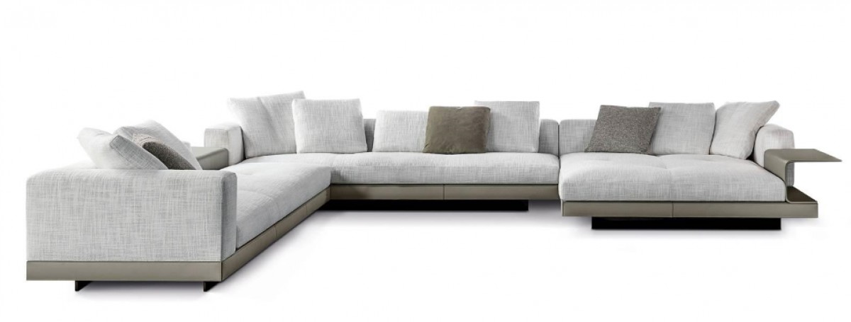 Connery Sectional Sofa : Open-end Element With 1 Armrest With Flap - Seating Module 83 Cm (Sx), Corner Element With 1 Armrest - Seating Module 83 Cm (Sx) And Chaise-longue Square Large With Flap (Dx)