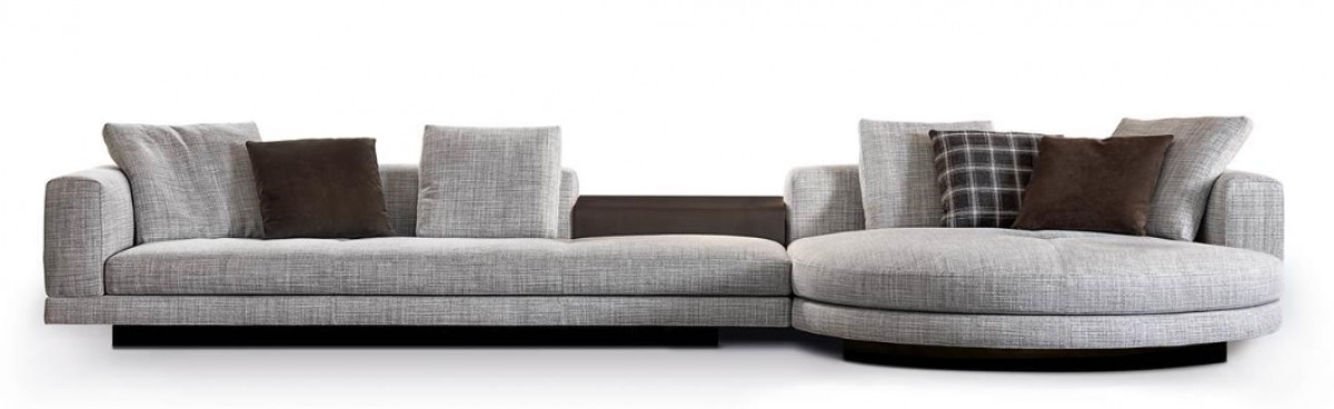 Connery Sectional Sofa : Open-End Element with 1 Armrest with FLAP - Seating Module 83 cm (SX),  Chaise-Longue Round Large (DX), Optional Cushion 55x55 cm and Optional Headrest