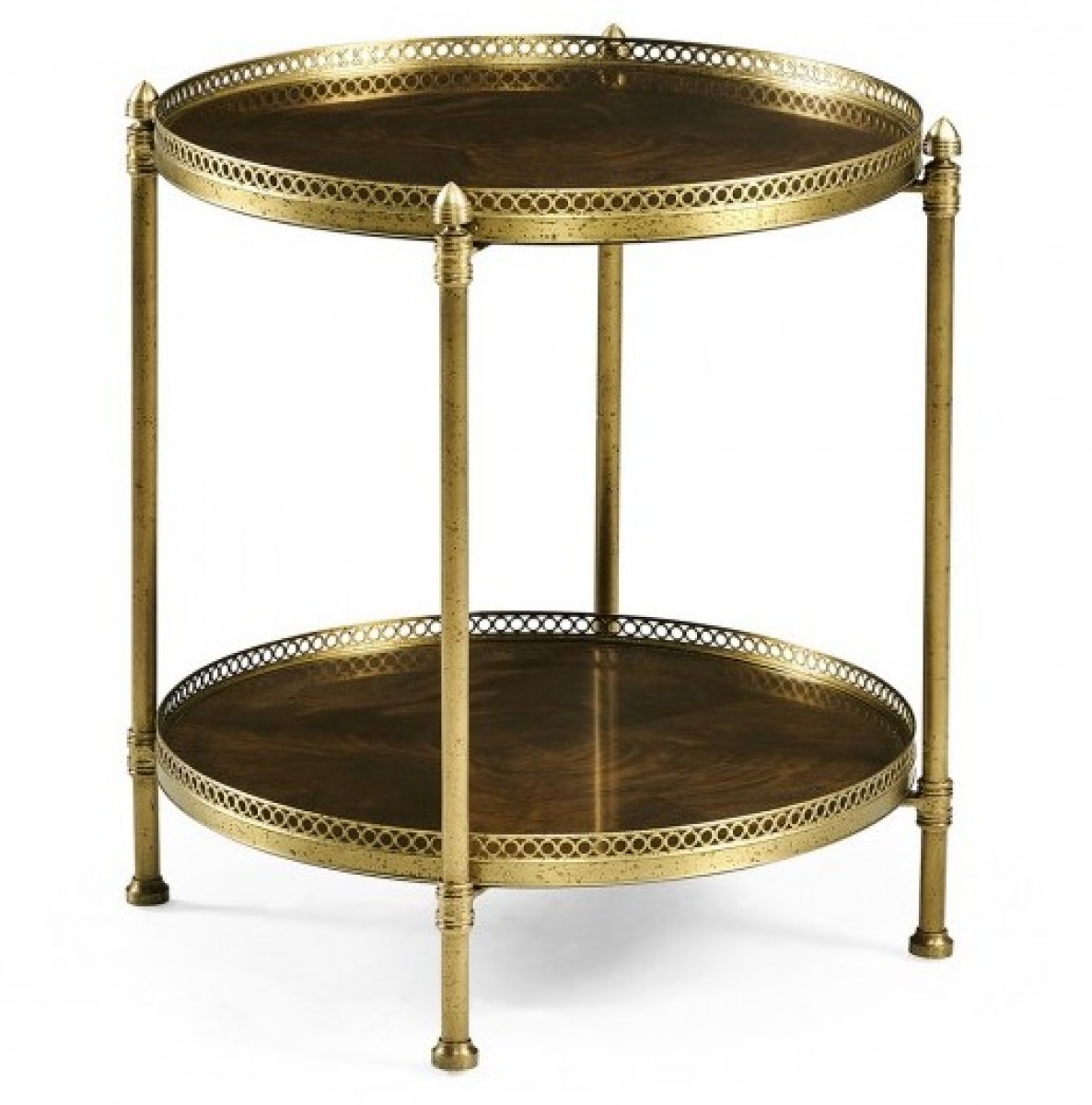 Round Light Brown Mahogany & Brass End Table