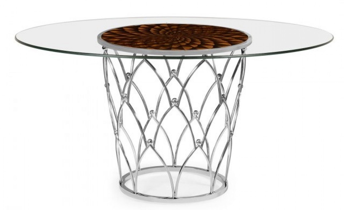 Feather Inlay Glass Top Dining Table