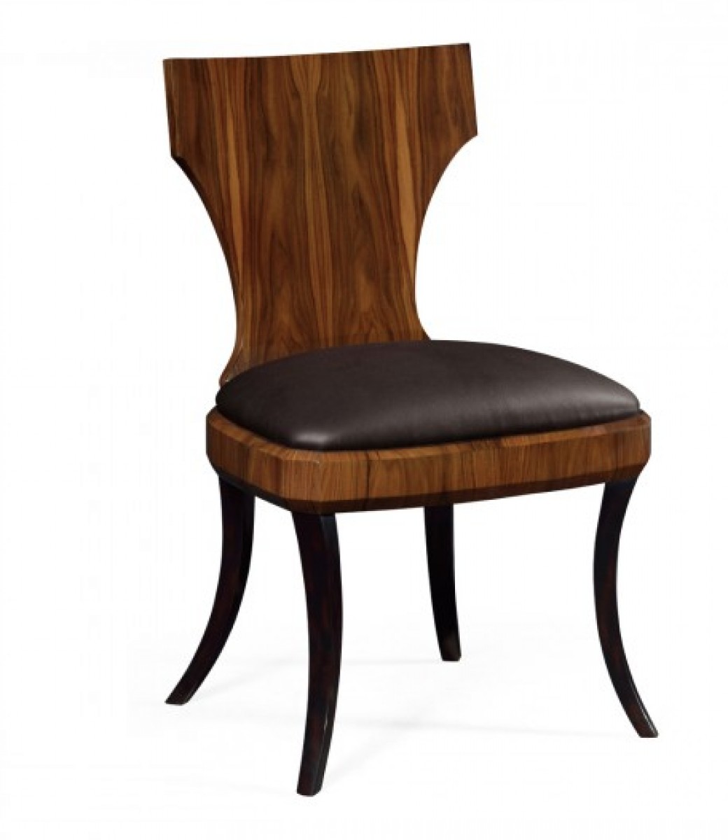 Art Deco Side Chair in Brown Leather