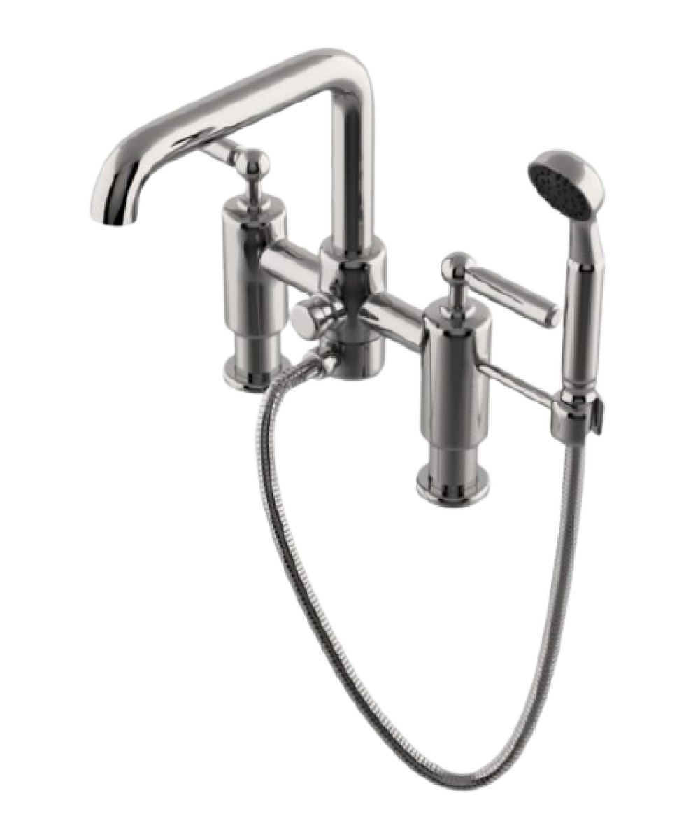 Ludlow Deck Mounted Exposed Tub Filler with Handshower and Metal Lever Handles | Highlight image