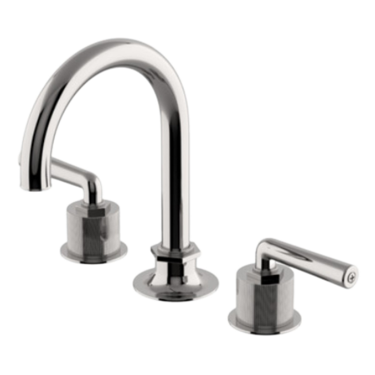 Henry Gooseneck Three Hole Deck Mounted Lavatory Faucet with Coin Edge Cylinders and Metal Lever Handles