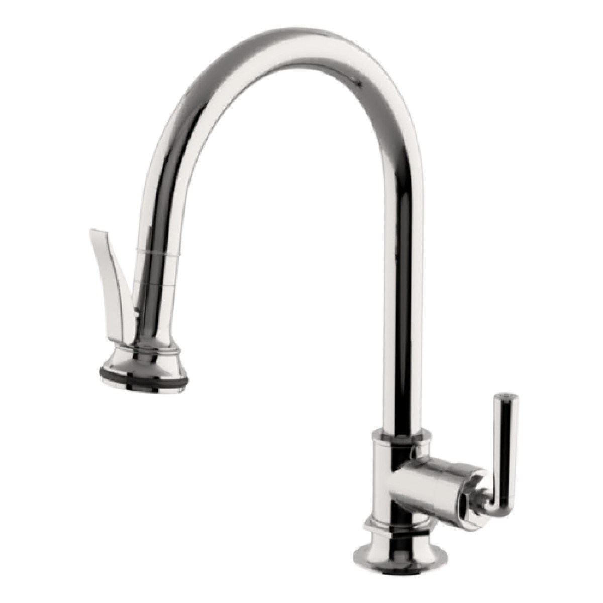 Henry One Hole Gooseneck Integrated Pull Spray Kitchen Faucet with Lever Handle