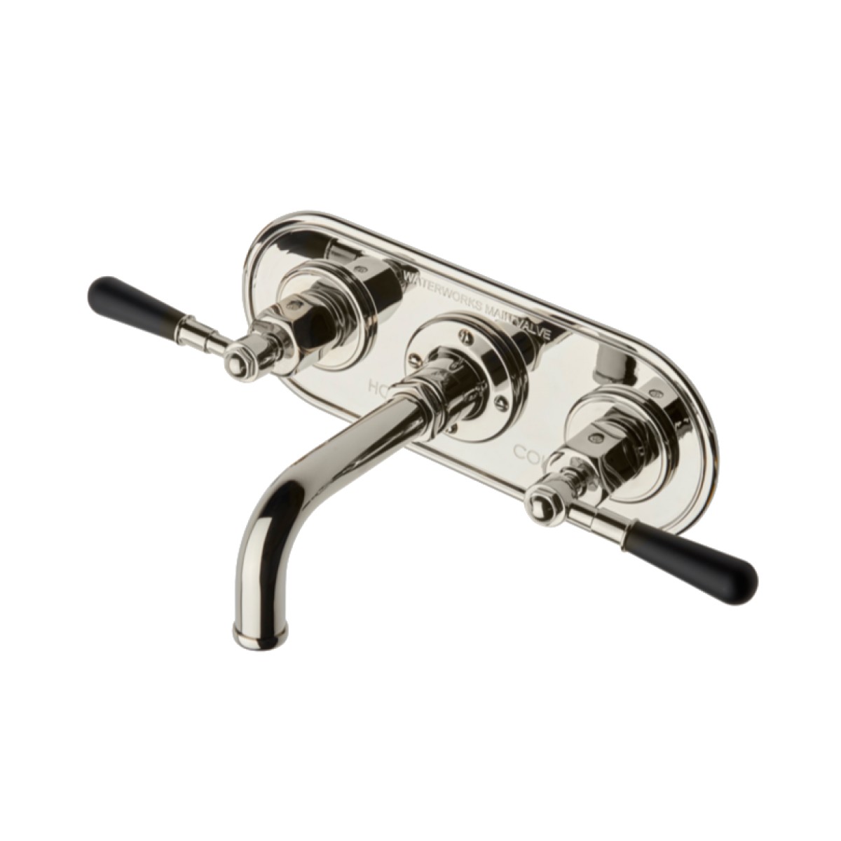 Regulator Wall Mounted Lavatory Faucet with Trim Plate and Two-Tone Lever Handles