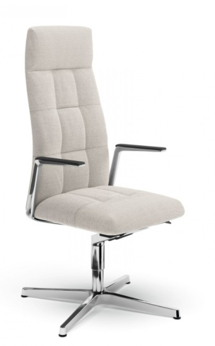 Leadchair Management Soft Swivel Chair, 4-Star Base and Arm with Leather Pad - High Back