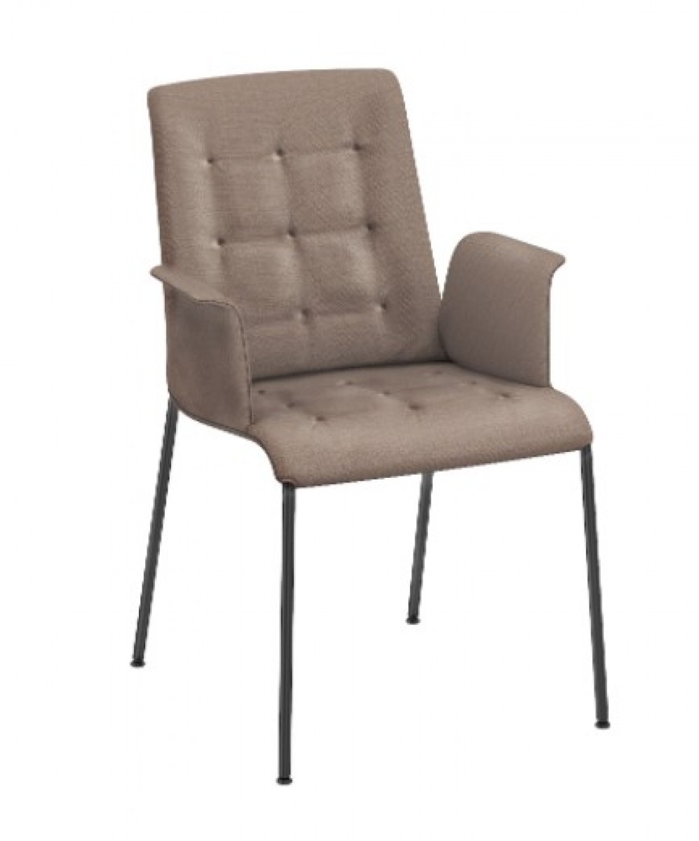 Liz Chair, Steel Legs DIA 18mm, Soft Upholstered & Tufted, Arms - High Back