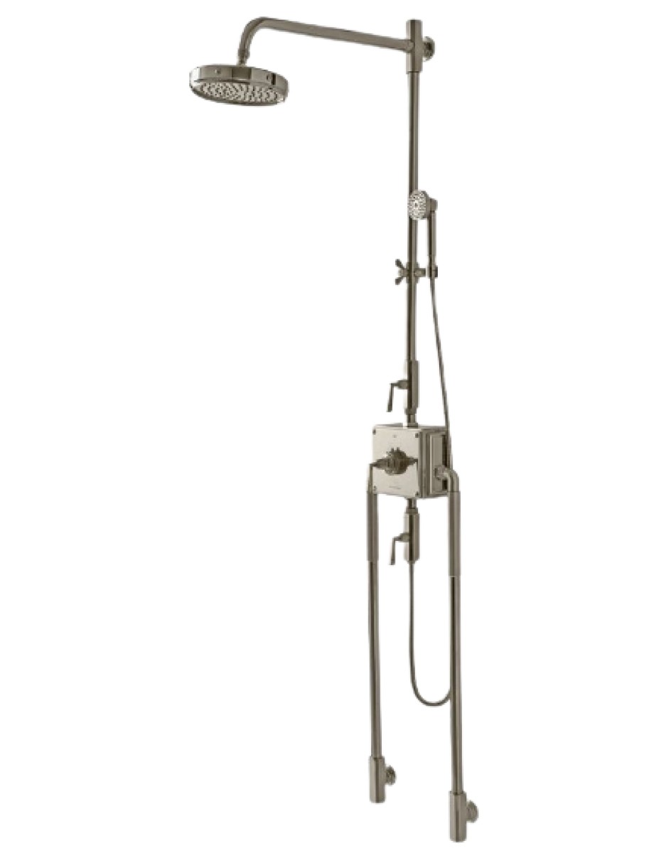 R.W. Atlas Exposed Thermostatic System with 8" Shower Rose, Arm, Handshower, and Metal Lever Handles