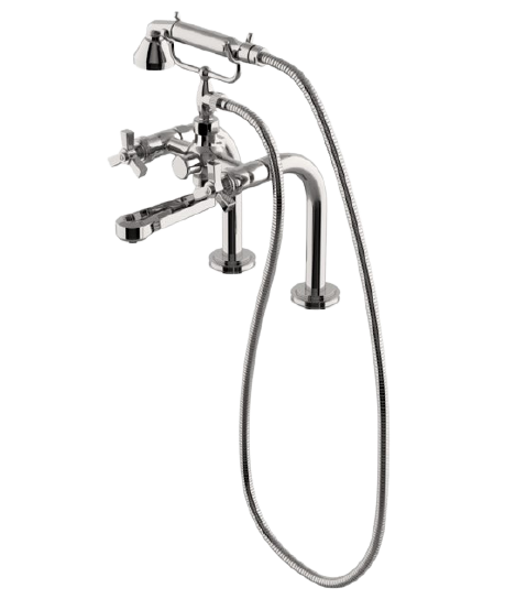 Aero Deck Mounted Exposed Tub Filler with Metal Handshower and Cross Handles | Highlight image