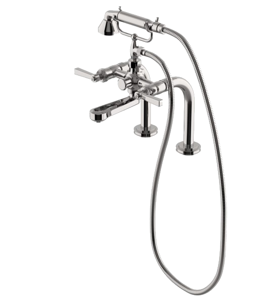 Aero Deck Mounted Exposed Tub Filler with Metal Handshower and Lever Handles