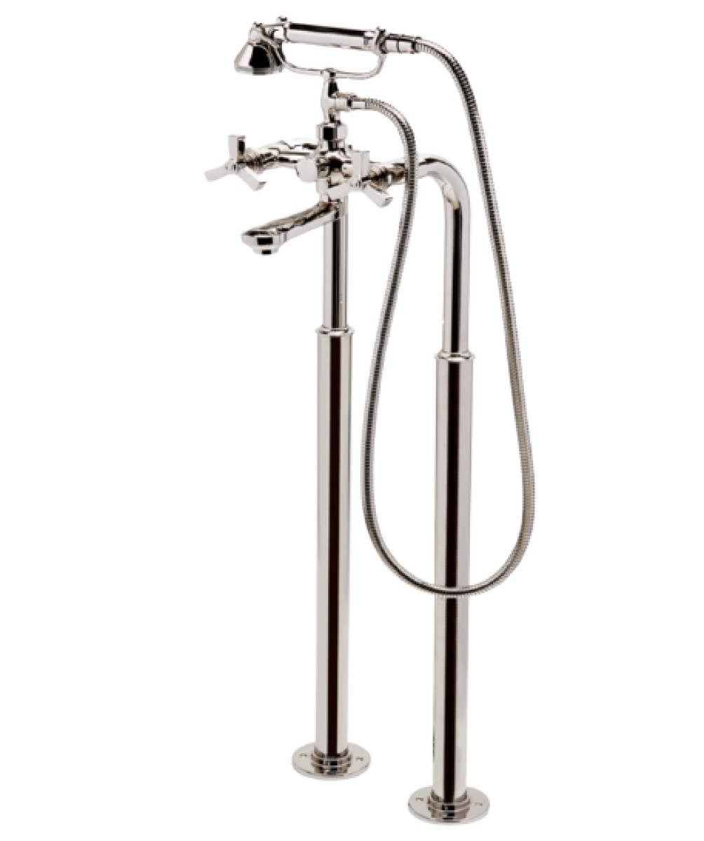 Aero Floor Mounted Exposed Tub Filler with Metal Handshower and Cross Handles | Highlight image