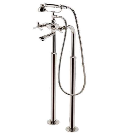 Aero Floor Mounted Exposed Tub Filler with Metal Handshower and Cross Handles