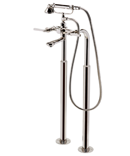 Aero Floor Mounted Exposed Tub Filler with Metal Handshower and Lever Handles