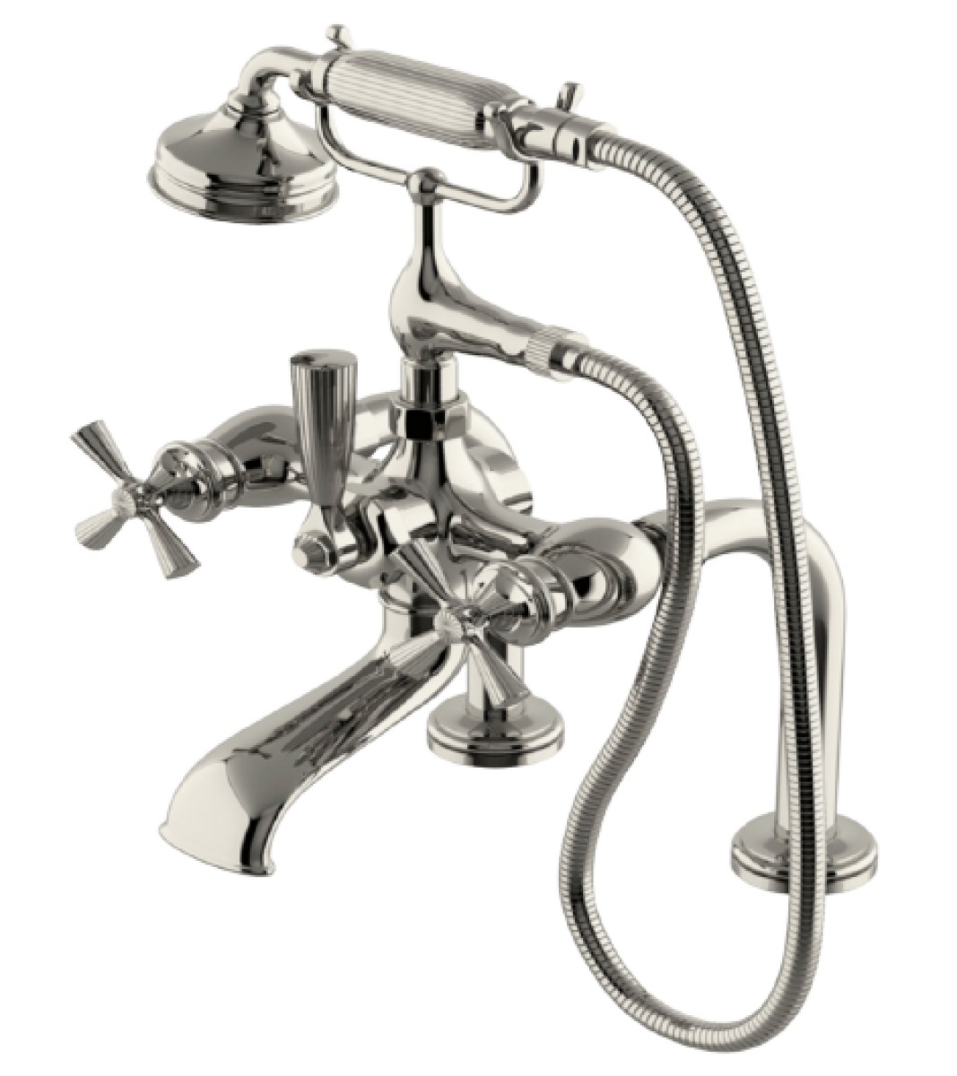 Foro Deck Mounted Exposed Tub Filler with Metal Handshower and Cross Handles