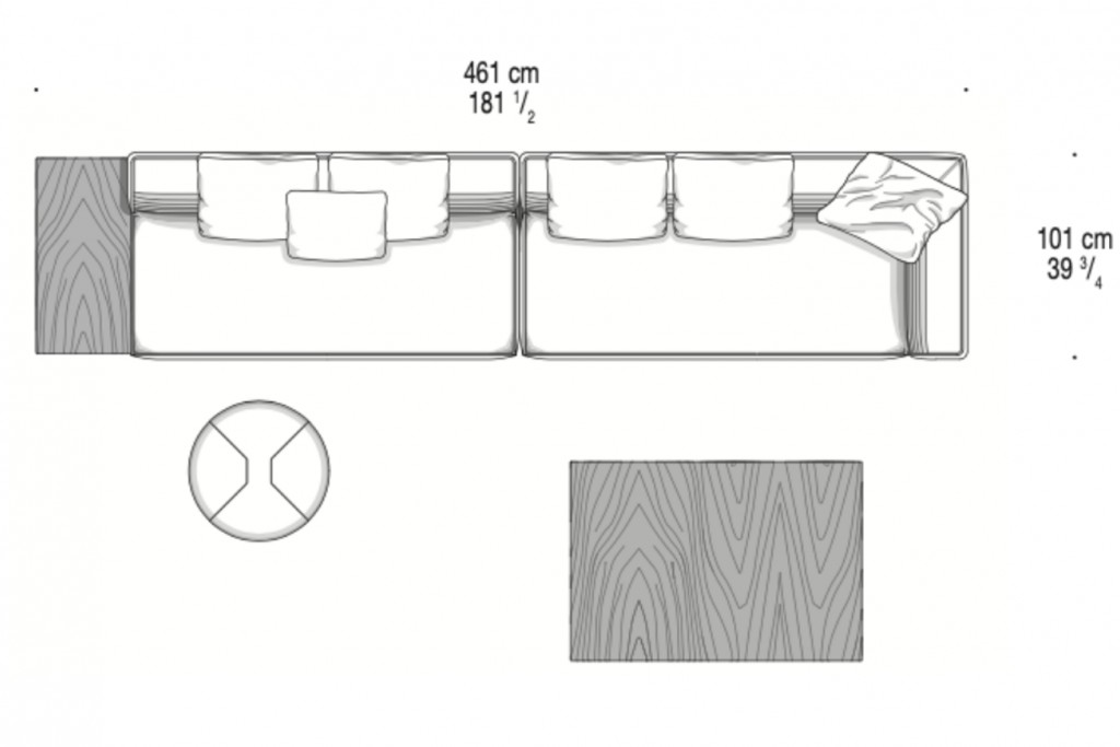 Roger Suite Sectional Sofa: Roger Suite Central Element LOW with CASE Mod.B (DX) and Roger Suite Element with 1 Armrest LOW (DX) | Highlight image 1