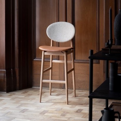 Outline Barstool with Leather Seat and Fabric Backrest | Highlight image 2