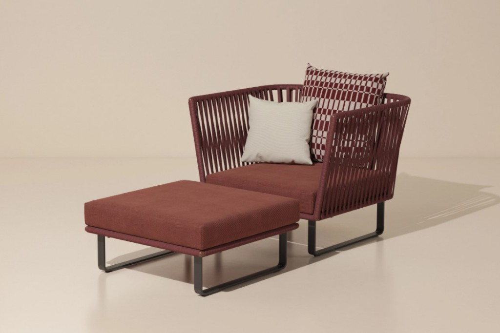 Bitta Club Armchair Bela Rope Aluminium Legs, with Seat Cushion and 2 Back Cushions | Highlight image 1