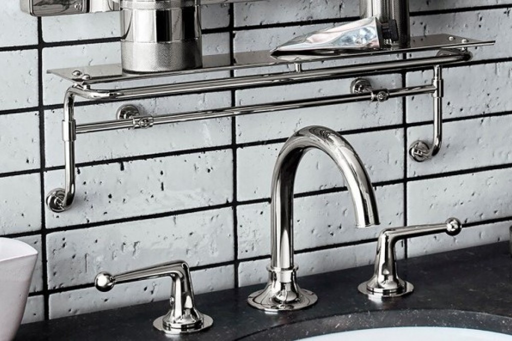 Dash Gooseneck Three Hole Deck Mounted Lavatory Faucet with Metal Lever Handles | Highlight image 1