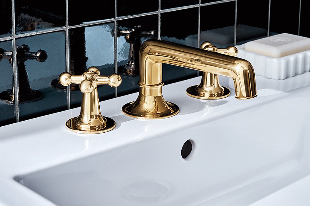 Dash Low Profile Three Hole Deck Mounted Lavatory Faucet with Metal Cross Handles | Highlight image 1