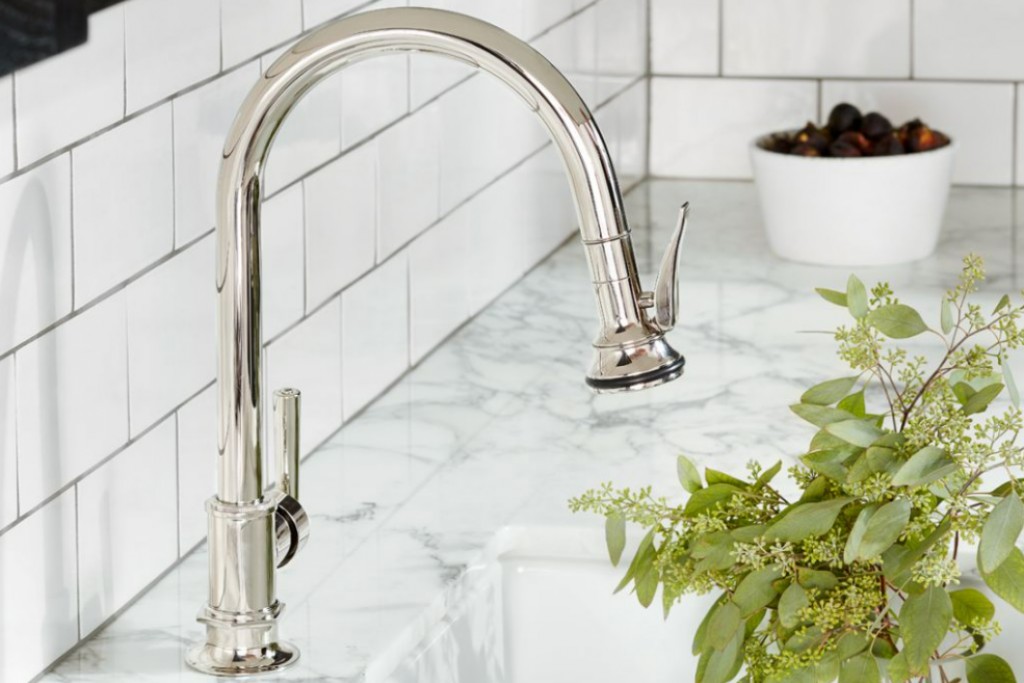 Henry One Hole Gooseneck Integrated Pull Spray Kitchen Faucet with Lever Handle | Highlight image 1