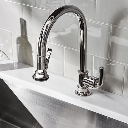 Henry One Hole Gooseneck Integrated Pull Spray Kitchen Faucet with Lever Handle | Highlight image 2