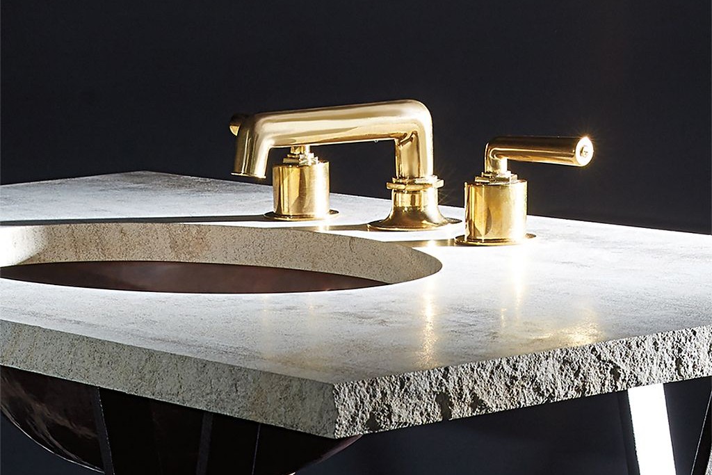 Henry Low Profile Three Hole Deck Mounted Lavatory Faucet with Coin Edge Cylinders and Metal Lever Handles | Highlight image 1