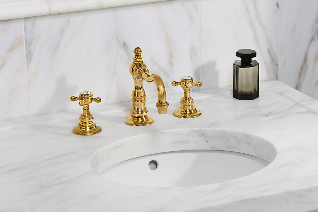 Julia High Profile Three Hole Deck Mounted Lavatory Faucet with Metal Cross Handles | Highlight image 1