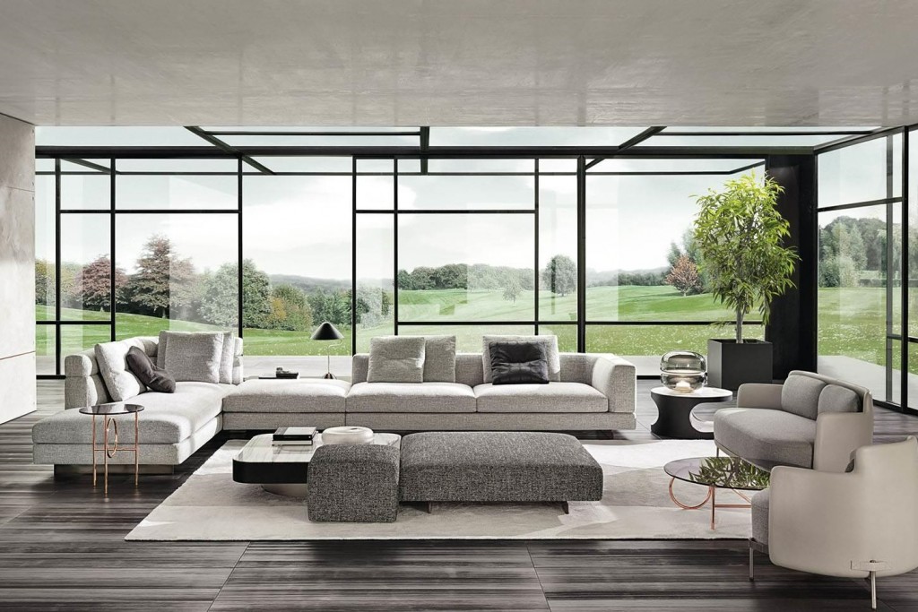 Alexander Sectional Sofa: Alexander Open-End Element with Armrest HIGH (DX), Alexander Ottoman 105x105 cm, Alexander Element with 1 Armrest LOW (DX) and Alexander Optional Backrest Cushion 70x50 cm | Highlight image 1