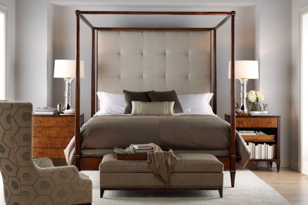 Artisan Poster Bed - Mahogany with Tall Biscuit-Stitched Uph. Headboard | Highlight image 1