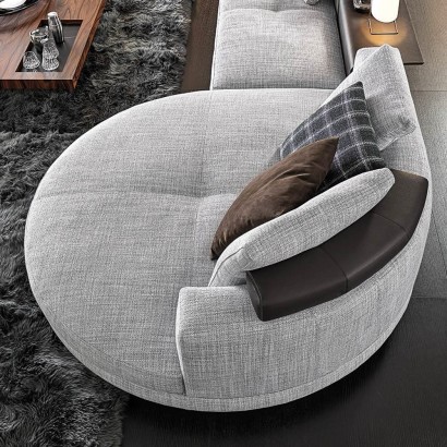 Connery Sectional Sofa : Open-End Element with 1 Armrest with FLAP - Seating Module 83 cm (SX),  Chaise-Longue Round Large (DX), Optional Cushion 55x55 cm and Optional Headrest | Highlight image 2