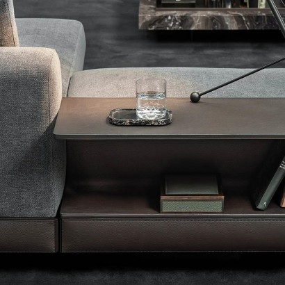 Connery Sectional Sofa : Open-End Element with 1 Armrest with FLAP - Seating Module 83 cm (SX), Chaise-Longue Square Large with Flap (DX), Optional Headrest and Optional Cushion 55x55 cm | Highlight image 2