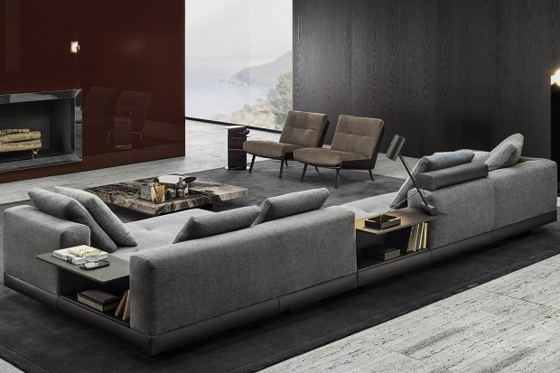 Connery Sectional Sofa : Open-End Element with 1 Armrest with FLAP - Seating Module 83 cm (SX), Chaise-Longue Square Large with Flap (DX), Optional Headrest and Optional Cushion 55x55 cm | Highlight image 3