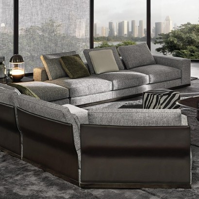 West Sectional Sofa : West Saddle-Hide Element Chaise-Longue Pentagon (SX), West Saddle-Hide Element Central Element, West Saddle-Hide Element Couch amd Element with 1 Armrest - Seat Cushion 85 cm (DX) | Highlight image 2