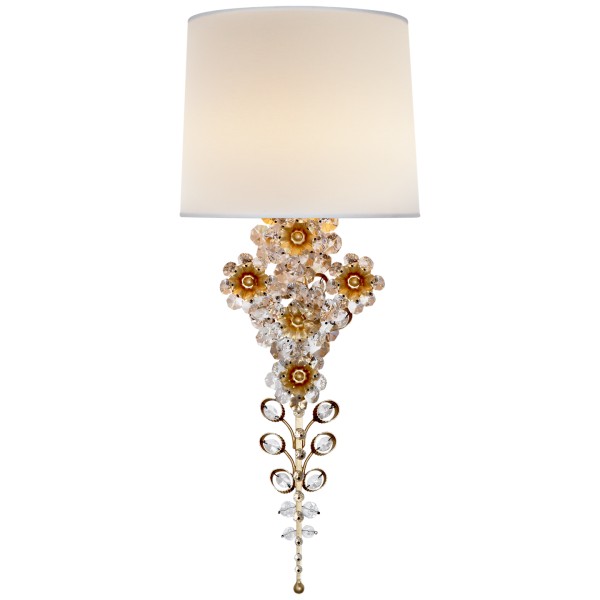 Visual Comfort Bradford Medium Sconce in Soft Brass and Cream with Cream  Linen Shade with Soft Brass Trim