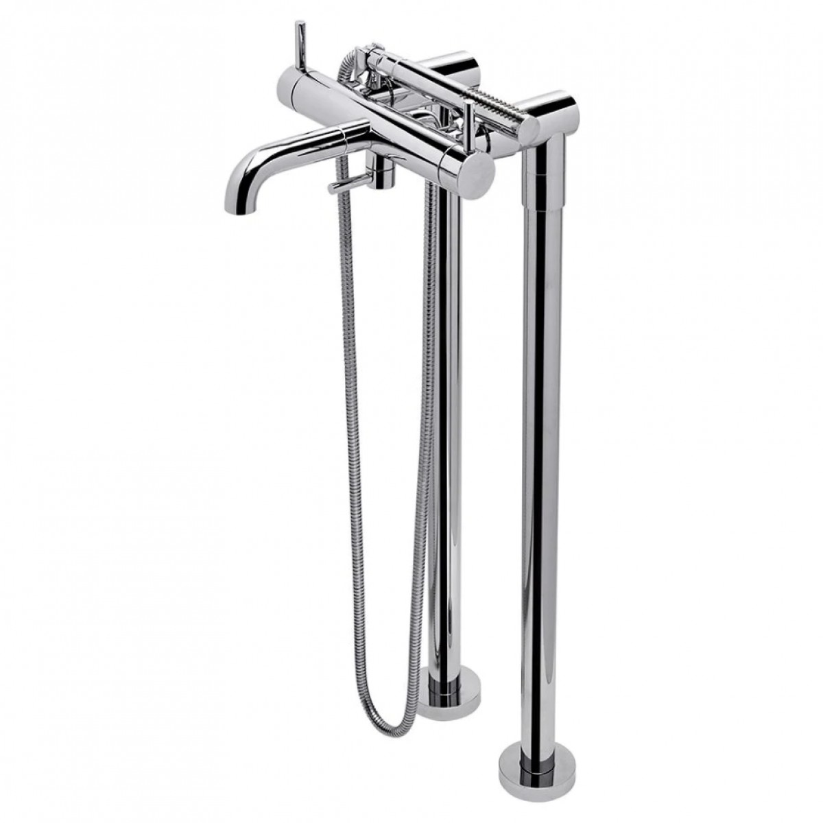 Flyte Floor Mounted Exposed Tub Filler with Handshower and Metal Lever Handles