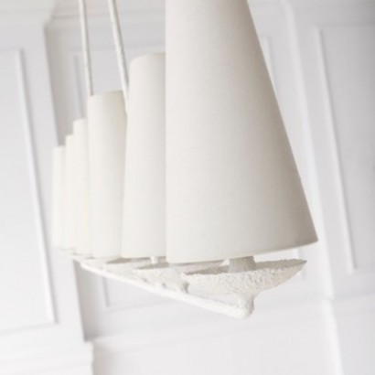 Fontaine Linear Chandelier with Linen Shades | Highlight image 2