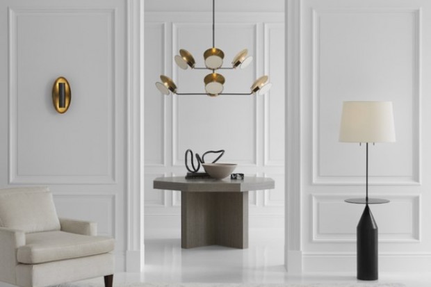 Osiris Large Reflector Chandelier with Linen Diffuser | Highlight image 3